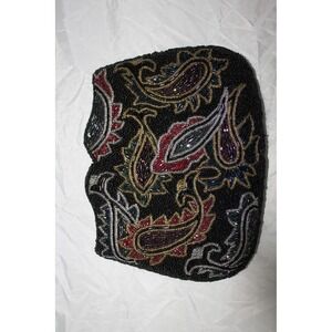 VTG Carolyne Barton Beaded Paisley Clutch Evening Bag Black Red Gold